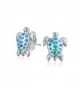 Bling Jewelry Simulated Blue Opal Sea Turtle Stud earrings 925 Sterling Silver 13mm - C111WP3UK0R