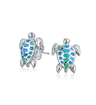 Bling Jewelry Simulated Blue Opal Sea Turtle Stud earrings 925 Sterling Silver 13mm - C111WP3UK0R