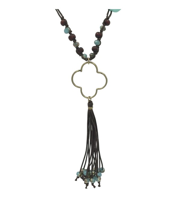 Long Tassel Cord Fringe Silver Tone Open Clover Necklace - C718C53LNHA