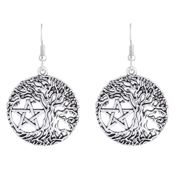 Tree of Life Yggdrasil Pentacle Pentagram Portugal Drop Earrings for Women - CK1867EMNG0