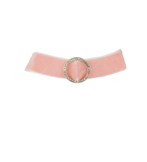 Lux Accessories Goldtone Pink Velvet Crystal Rhinestone Circle Choker Necklace - CH17YHMX9ZM