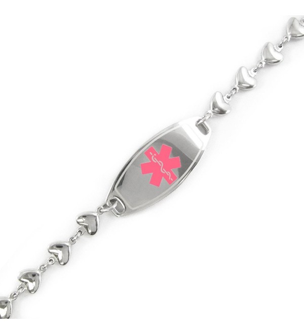 MyIDDr - Pre-Engraved & Customizable Breast Cancer ID- Medical Alert Bracelet- Heart Chain - CU11CK9LVAD