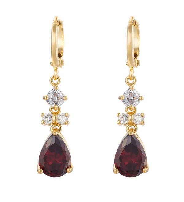 YAZILIND Women Luxury 18K Gold Plated Tear Drop Austrian Crystal Hoop Dangle Drop Earrings Gift Ideas - Red - C912KUTAIGH