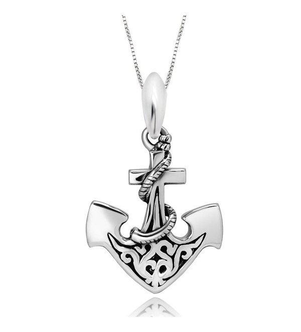 925 Sterling Silver Celtic Anchor Pendant Necklace- 18" - CA11M5Z0JVP