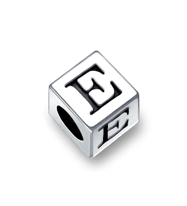 Bling Jewelry 925 Sterling Silver Block Letter E Alphabet Bead Charm - CY11565X8FZ