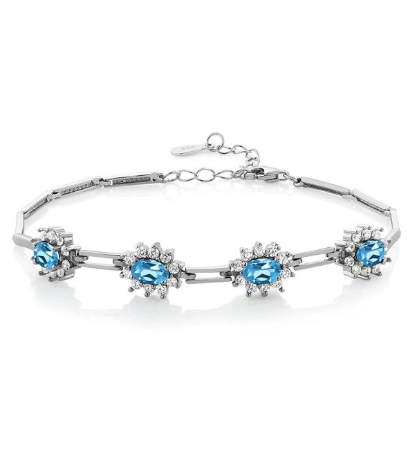 4.20 Ct Oval Swiss Blue Topaz Gemstone Birthstone 925 Sterling Silver Bracelet - C411LDRHYJB