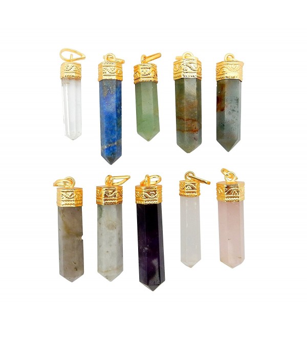 10 Natural Stone Point Pendants Gold Toned Cap w/ exclusive Rock Paradise COA Chakra Stones Reiki Crystal - CV17YDIUKQG