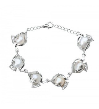 Silver Tone Alloy Bracelet-Freshwater Cultured Pearl Beaded Bangle - CT12K3QFABP