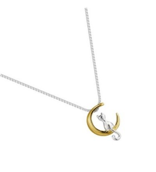Long Tail Puss Cat Chain Necklace Gold Moon Cradle Dangle Necklace Jewelry for Women Girls - CD12OBUUB7R