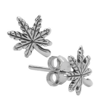 925 Sterling Silver Plain Stud Earrings Pot Leaf Design Post with Friction Back Earrings - CU12MJ9G6NL