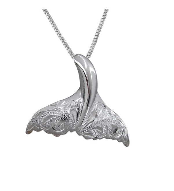 Sterling Silver Engraved Whale Tail Pendant Necklace- 16+2" Extender - CZ110W64ZCX