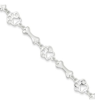 Sterling Silver Paw Print And Dog Bones Bracelet Length 7.5 Inch With Spring Ring Clasp - C312H02933R