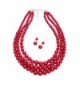 Women Three Layers Faux Pearl Necklace and Earring Set Handmade Pearl Suit - Red - C212M7FLB3R