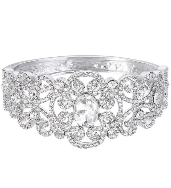 EVER FAITH Austrian Crystal Victorian Inspired Gorgeous Wedding Knot Bangle Bracelet Clear - Silver-Tone - CU128WCAE3V