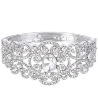 EVER FAITH Austrian Crystal Victorian Inspired Gorgeous Wedding Knot Bangle Bracelet Clear - Silver-Tone - CU128WCAE3V