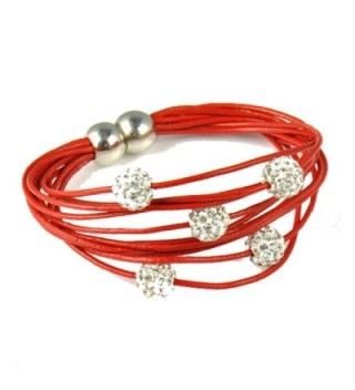 Huan Xun Women's Bling Shamballa Beads Real Leather Bracelet - CG11BE6915B