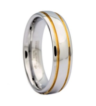 MJ 6mm Polished White Tungsten Carbide Ring 2 Gold Stripes MJ Wedding Band Ring - C9127XY24NX
