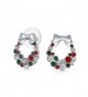 Bling Jewelry Simulated Garnet Simulated Emerald Crystal Christmas Wreath Earrings Rhodium Plated Alloy - CQ11BIEFNT7