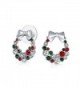Bling Jewelry Simulated Garnet Simulated Emerald Crystal Christmas Wreath Earrings Rhodium Plated Alloy - CQ11BIEFNT7