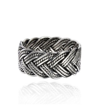 925 Oxidized Sterling Silver 10 mm Braided Woven Wave Antique Style Band Thumb Ring - CX11BS1NZ1X