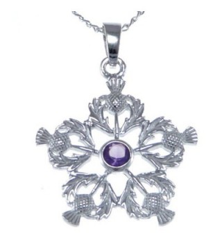 Sterling Silver Amethyst Thistles Pendant - Scottish Necklace with 18" Chain - CH12N60OT0T