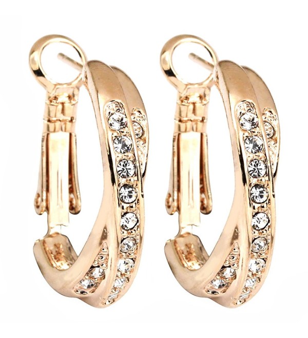 FC Rose Gold Plated Cubic Zirconia Crystal Cross Hoop Dangle Pierced Earrings - CG11DZLWU1P