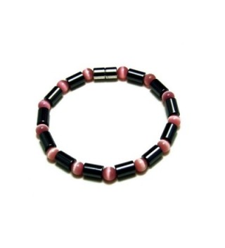 Accents Kingdom Women's Magnetic Hematite Cat Eye Bead Bracelet - "Pink-Color Bracelet 7.5""" - CJ113G9F24N