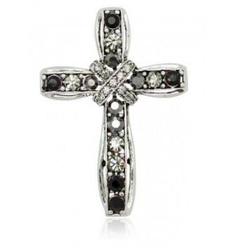 Akianna Silver-tone Swarovski Element Black Crystals Cross Pin Brooch - C81275W2NU7