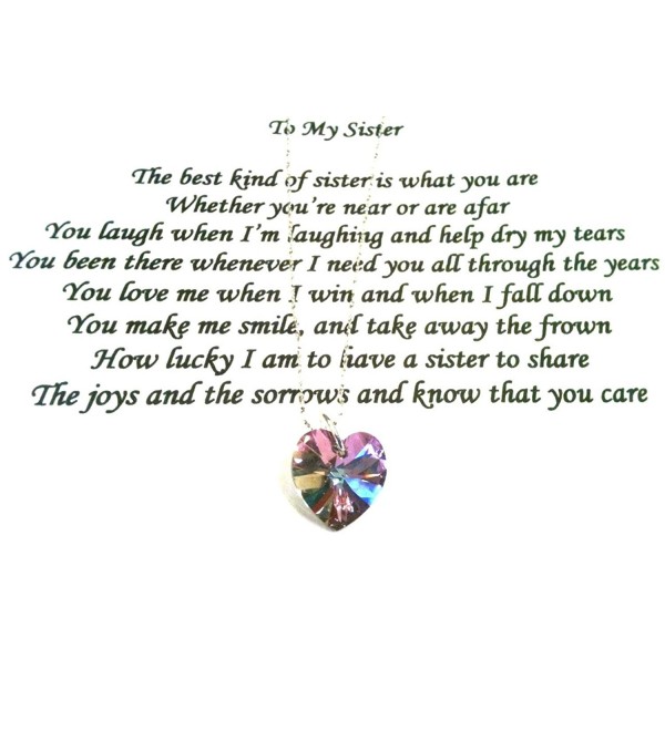 Sister Poem with Lavender Swarovski Crystal Heart on 18" Sterling Silver Plated Chain - CR11TZAWCOT