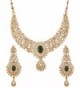 Touchstone Indian bollywood faux emerald white rhinestones bridal jewelry necklace in antique gold tone - Green - CH12L5AYFD7