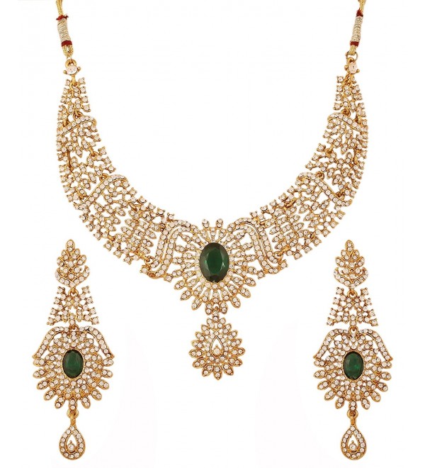 Touchstone Indian bollywood faux emerald white rhinestones bridal jewelry necklace in antique gold tone - Green - CH12L5AYFD7