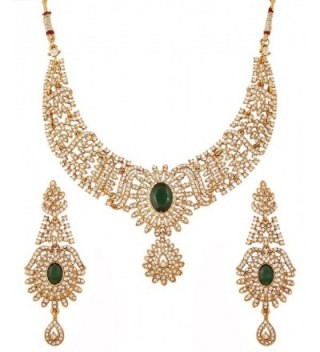 Touchstone Indian bollywood faux emerald white rhinestones bridal jewelry necklace in antique gold tone - Green - CH12L5AYFD7
