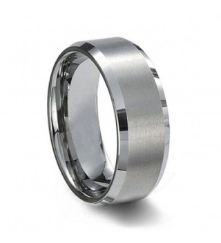 SJ Fashion Men's 8mm Tungsten Carbide Beveled Edge Satin Finish Wedding Rings 7-16 - C312K0LV2W5