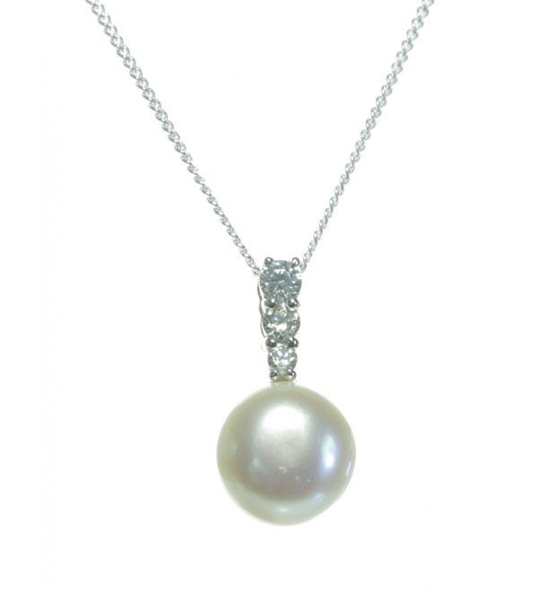 Stylish 925 Sterling Silver 9.0mm Freshwater Cultured Pearl Women Pendant + Chain with Cubic Zirconia/CZ - CG11FUETFL3