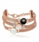 Kemstone Tri Layer Simulated Pearl Opal Crystal Rose Gold Plated Strand Bracelet-7.27" - CH12INK26BL