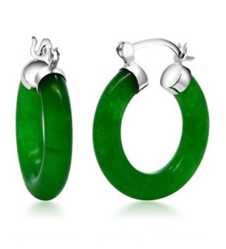 Vibrant Green 925 Sterling Silver Solid Jade Hoop Earrings 0.5" - CB11A8SDLBP