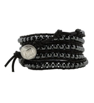 Leather Simulated Hematite Bracelet Removable