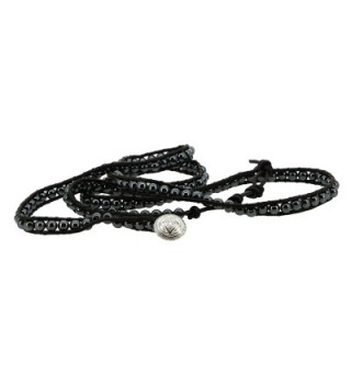 Leather Simulated Hematite Bracelet Removable in Women's Wrap Bracelets