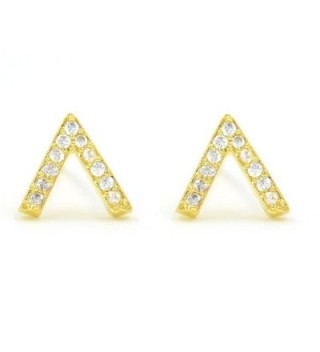 Minialist Micropave V Stud Earrings Plated in 14K Rose Gold / Yellow Gold - C412NZUY7BU