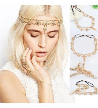 Baishitop Tassel Flower Stretch Headband- Crystal Golden Hair Chain - CL12FK865HZ