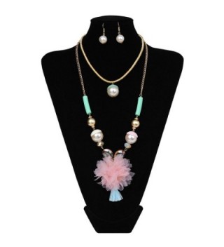 IPINK Exaggerated Chunky Cluster Pearl Crystal Bead Bib Earrings Necklace Jewelry Set - Color 13 - C7182A34K5Q