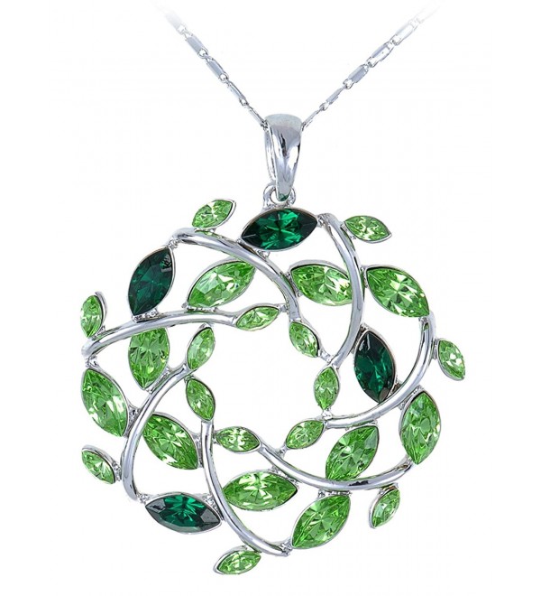 Alilang Womens Silvery Tone Emerald Colored Gemstones Christmas Leaf Wreath Pendant Necklace - CN110YKV2MN
