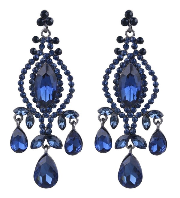 EVER FAITH Austrian Crystal Vintage Style Teardrop Dangle Chandelier Earrings - Black-Tone Sapphire-color - CD11ACKW8MR