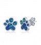 Sterling Silver / Rose Tone High Polish Created Blue or Pink Opal Paw Stud Earrings - Created Blue Opal - C91897A4Z2W