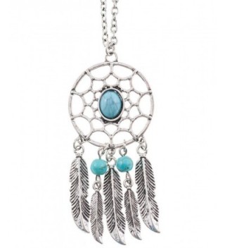 Shagwear Woman's Necklace Long Vintage Trendy Turquoise Dream Catcher Pendant - C911LBILL2N