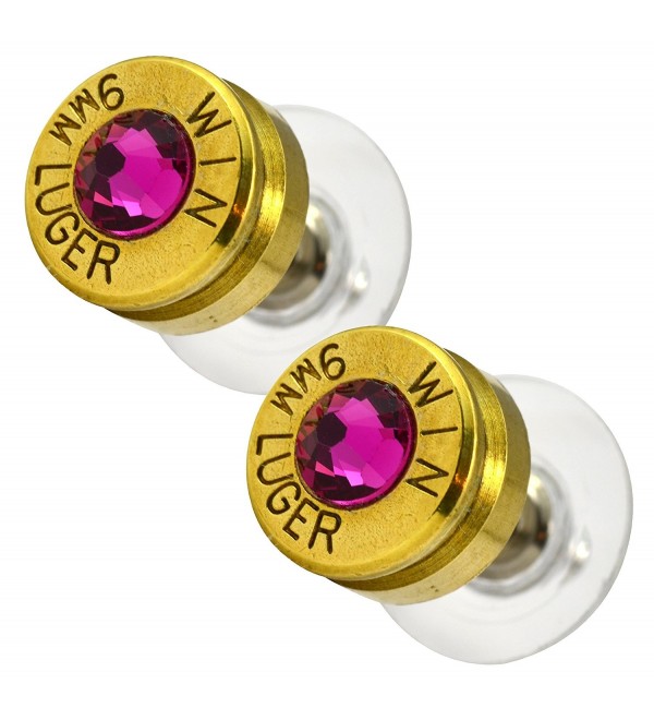 LoriDavidson Designer Brass 9mm Bullet Shell Crystal Stud Earrings - CP11SZDWOYB