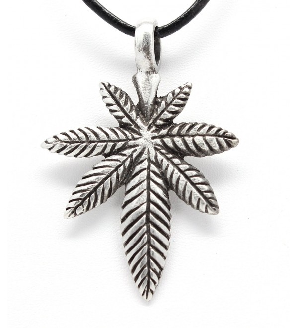 Pewter Medical Marijuana Pot Leaf Pendant on Leather Necklace - CV11DI4PHZ5