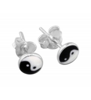 Sterling Silver and Black and White Enamel 5mm Yin and Yang Stud Earrings - CY12FJYCXBR