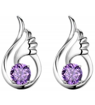 Wonvin Women 925 Silver Plated Amethyst Crystal Stud Earrings for Woman Girls - CU12DDZU0FZ