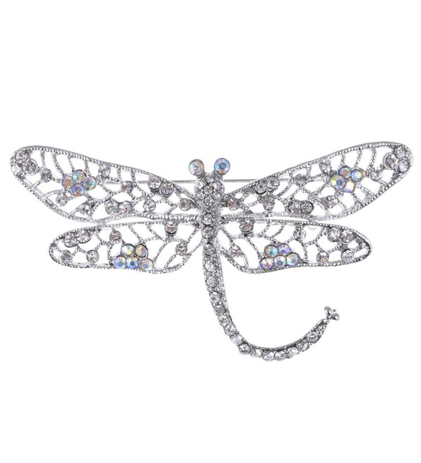 Alilang Silver Tone Iridescent Clear Crystal Rhinestone Dragonfly Flying Insect Brooch Pin - CK1163ZKGOD
